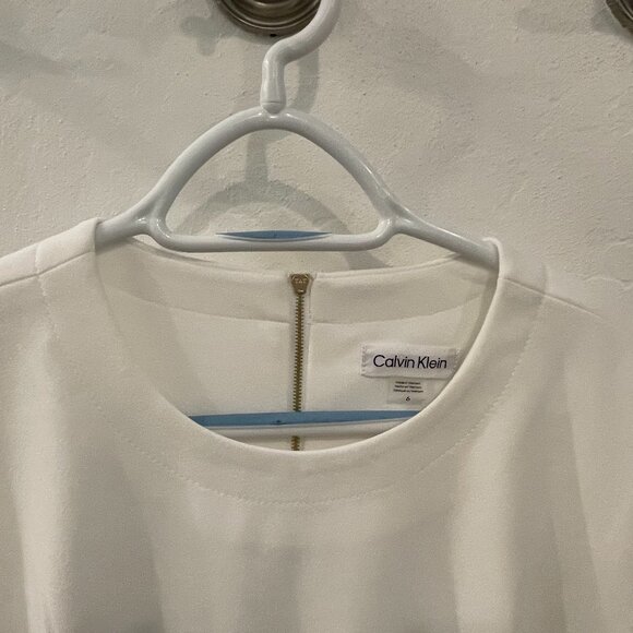 NWT Calvin Klein Crew Neck Scuba Fit&Flare White Sleeveless Dr… - Picture 9 of 13